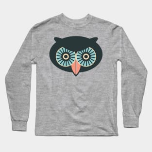 THERE BE OWLS Big Staring Owl Forest Bird Black Blue Eyes Pink Beak - UnBlink Studio by Jackie Tahara Long Sleeve T-Shirt